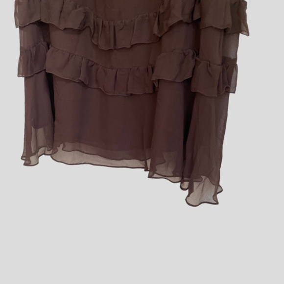 d.b.y. Designs Chocolate Brown Pure Silk Ruffled Lined Maxi Skirt Size 10 - Picture 5 of 7